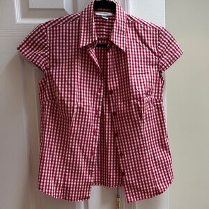 Red and White Gingham Button-down Short Sleeved Shirt